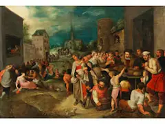 Die Armenspeisung by Frans Francken d. J., oil on panel, sold Dec 2019