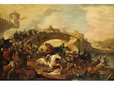 Schlachtenszene vor Einer Brücke by Antonio Calza, oil on canvas, offered Sep 2023