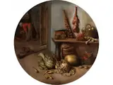 Küchenstillleben mit Magd am Kaminfeuer by Willem Kalf, oil, offered Jun 2024
