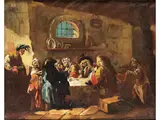 Die Ratsversammlung in der Taverne by Giovanni Antonio Guardi, oil on canvas, sold Jun 2023
