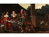 Tischgesellschaft aus der Legende des Heiligen Johannes des Täufers by Frans II Francken d. J., oil on panel, sold Apr 2018
