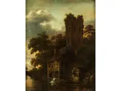 Alte Wassermühle vor Ruinösem Turm by Cornelis Gerritsz Decker, oil on panel, offered Apr 2018
