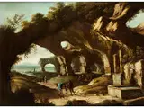 Landschaft mit Figurenstaffage und Ruinen by eigentlich Louis Cousin Luigi Gentile, oil on canvas, offered Apr 2018