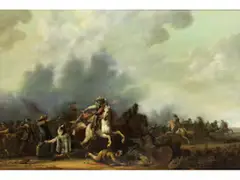 Reitergefecht by Dirck Stoop, oil on panel, sold Apr 2022