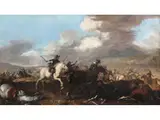 Schlachtenszene des Dreissigjährigen Krieges by Jacques Courtois, oil on canvas, sold Sep 2021
