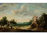 Blick in Eine Landschaft mit Kirchenruine und Staffagefiguren by Gillis Egidius I. Peeters, oil, sold Apr 2016