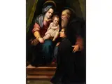 Heilige Familie mit Einem Ordensmann by Andrea del Sarto, oil on panel, offered Jun 2025