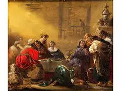 Magdalena Wäscht Jesus die Füsse im Haus des Simons by Leonard Bramer, oil on copper, offered Mar 2024