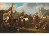 Fröhliche Gesellschaft bei der Rast an Einem Zeltlager by Christian Reder, oil on canvas, offered Jun 2023
