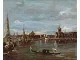 Venedig, Blick auf die Punta Della Dogana by Francesco Guardi, oil on canvas, sold Jun 2023