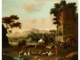 Rast vor dem Brunnen by Nicolaes Pieterszoon Berchem, oil on canvas, offered Sep 2021