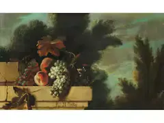 Stillleben mit Obst auf Einem Steinernen Sockel by Jean-Baptiste Oudry, oil on canvas, offered Jun 2025