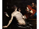 Susanna und die Beiden Alten by Neapolitanischer Caravaggist des, oil on canvas, offered Mar 2022