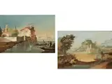 Landschaft mit Zentralem Steilhügel, Klosterkirche und Einem Angler by Giuseppe Bernardino Bison, oil on canvas, offered Sep 2022