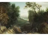 Südliche Flusslandschaft mit Angler by Franz Joachim Beich, oil on canvas, offered Sep 2019