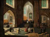 Kircheninterieur mit Reicher Figurenstaffage by Pieter Neefs d. J., oil, offered Jul 2020