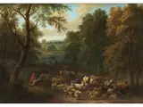 Südliche Landschaft mit Rastenden Hirten und Ihrer Herde by Adriaen Frans Boudewijns d. Ä., oil on panel, offered Sep 2019