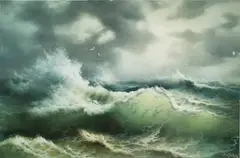 Wave with Seagulls by Eugene Garin, oil on canvas, sold Jun 2024