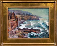 Laguna Coast by John August Dominique, 1957, oil on canvas affixed to board, sold Jun 2024
