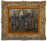 Village Landscape Scene by George Rene Sinicki, Oil on Canvas, sold Oct 2025