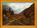 Alpine Mountain Village Landscape Scene by Georg Hermann Engelhardt, 1934, Oil on Canvas, sold Oct 2025
