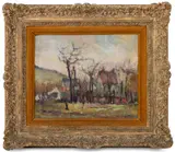 Village Landscape Scene by George Rene Sinicki, Oil on Canvas, sold Oct 2025