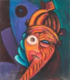 Mende Mask by Marilla Palmer, 1985, Oil on Canvas, sold Oct 2025