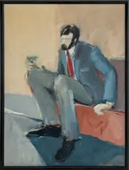Portrait of a Bearded Man Holding a Martini by Agnes Preston-Brame, 1984, Oil on Canvas, sold Oct 2025