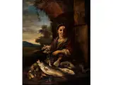 Junge Verkäuferin von Fischen und Pilzen by Giacomo Francesco Cipper, oil on canvas, offered Jun 2016