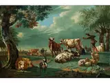 Landschaft mit Rinderherde und Hirtenfamilie by Jan van Gool, oil on panel, offered Apr 2016