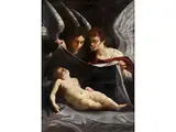 Das Schlafende Jesuskind, Umgeben von Zwei Engeln by Elisabetta Sirani, oil on canvas, sold Mar 2024