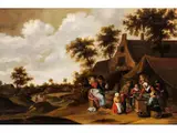 Pfannenkuchen Essende Kinder vor Einem Gasthaus by Cornelis Droogsloot, oil on panel, sold Dec 2024