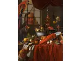 Prunkstillleben mit Papagei, Äffchen und Einem Harlekin Hinter dem Fenster by Carstian Luyckx, oil on canvas, sold Mar 2026