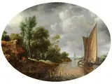 Flusslandschaft mit Segelboot by Gillis Egidius Peeters d. Ä., oil on panel, sold Dec 2024