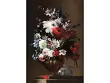 Blumenbouquet in Vase auf Steinsockel by Andrea Belvedere, oil on canvas, offered Sep 2024