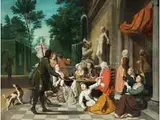 Fröhliche Gesellschaft auf Einer Terrasse by Jan Jozef Horemans d. J., oil on canvas, offered Jun 2025