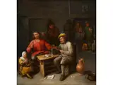 Bauern in Einem Gasthaus by Gillis van Tilburg d. J., oil on panel, sold Mar 2025