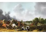 Landschaft mit Tobender Kavallerieschlacht by Palamedes Palamedesz d. Ä., oil on panel, offered Jun 2025