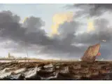 Schiffe und Boote auf Bewegter see by Peter van de Velde, oil on panel, sold Mar 2026