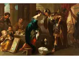 Sextus Tarquinius Überrascht Lucretia bei der Arbeit by Niederländischer Monogrammist, oil on canvas, sold Mar 2026