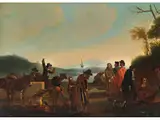 Landschaft am Fluss mit Figuren by Jan Miel, oil on canvas, offered Mar 2024