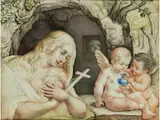 Maria Magdalena in Busse mit Zwei Geflügelten Putten, die ihr das Salbgefäss Halten by Francesco Grigiotti, 17. Jahrhundert, gouache, sold Dec 2020