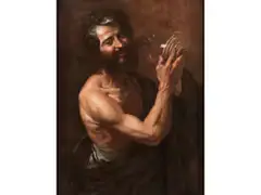 Bärtiger Mann mit Weinflasche by Johann Carl Loth, oil on canvas, offered Mar 2024