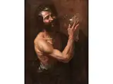 Bärtiger Mann mit Weinflasche by Johann Carl Loth, oil on canvas, offered Mar 2024