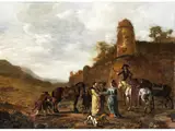 Die Jagdausflügler by Johannes Lingelbach, oil on panel, sold Jun 2024
