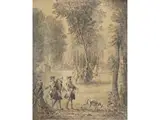 Höfische Jagdgesellschaft mit Spürhunden in Einem Park by Jean-Baptiste Oudry, 1686 Paris – 1755 Beauvais, pastel, offered Dec 2024