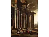 Ruinencapriccio mit Antiken Figuren by Alberto Carlieri, oil on canvas, sold Mar 2024