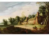 Landschaft mit Reisenden by Izaack van Oosten, oil on panel, sold Jun 2026