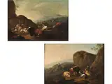 Hirten mit Vieh in Felsiger Landschaft by Johann Heinrich Roos, oil on canvas, offered Mar 2024
