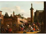 Fantastische Römische Stadtansicht mit Marktszene by Hendrick Mommers, oil on canvas, offered Sep 2015